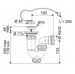 Sifón curvo extensible salida horizontal con válvula fregadero